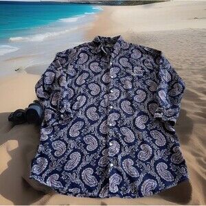 Lauren Ralph Lauren Blue Paisley PJ Shirt Sleepwear Embroidered Lady’s Size XL